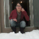 Ferkeline takes a shit in the snow by the front door of her own home! About a minute.